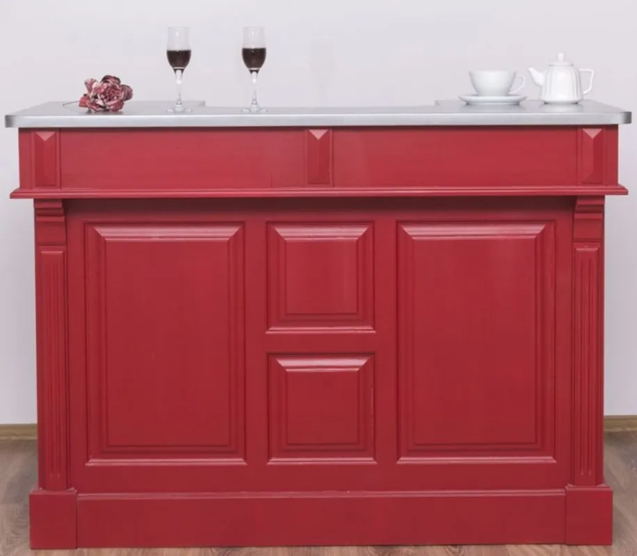 Begrenztes Angebot Casa Padrino comptoir de bar de style campagnard rouge / argent 150 x 65 x H. 107 cm - Comptoir de bar en bois massif avec plateau de table galvanisé - Meuble bar style campagnard