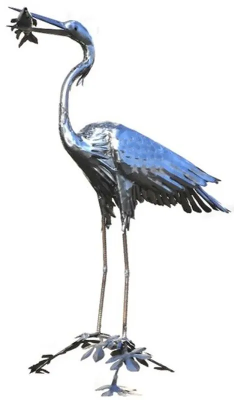 Casa Padrino sculpture de décoration de jardin héron oiseau avec poisson argent 50 x 105 x H. 110 cm - Élégante figure de décoration de jardin - Figurine de jardin résistante aux intempéries Nur Heute