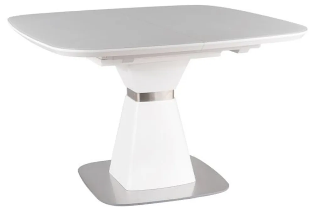 Jetzt Kaufen Casa Padrino table de salle à manger de luxe blanc mat / argent 120-160 x 120 x H. 76 cm - Table de salle à manger extensible moderne avec verre trempé - Meubles de salle à manger