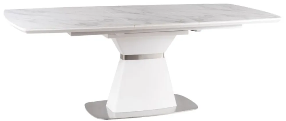 Casa Padrino table de salle à manger de luxe blanc / blanc mat / argent 160-210 x 90 x H. 76 cm - Table de salle à manger extensible moderne avec plaques en céramique aspect marbre Solange Der Vorrat Reicht