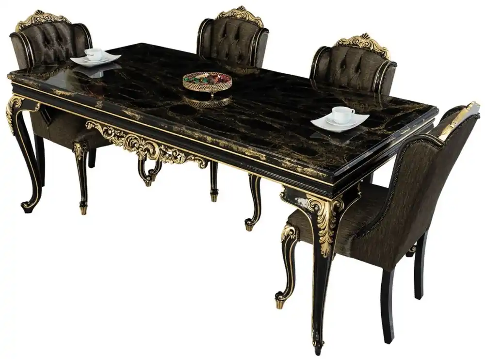 Casa Padrino Ensemble de Salle à Manger Baroque de Luxe Noir / Or - 1 Table de Salle à Manger et 6 Chaises de Salle à Manger - Meubles de Salle à Manger Baroque Noble - Noble et Somptueuse Schnäppchen