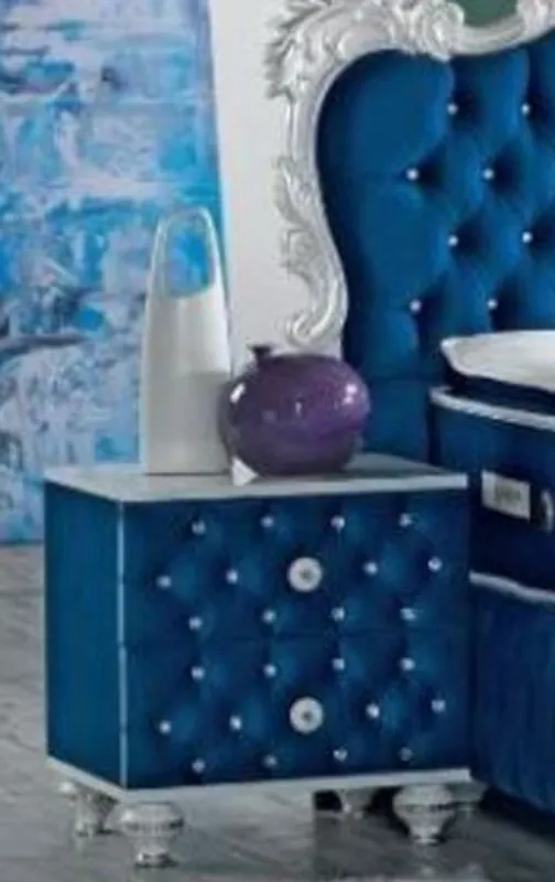 Casa Padrino table de chevet baroque avec strass et 2 tiroirs bleu royal / blanc / argent 50 x 50 x H. 50 cm - Table d'appoint de style baroque - Mobilier de Chambre Baroque Saisonangebot