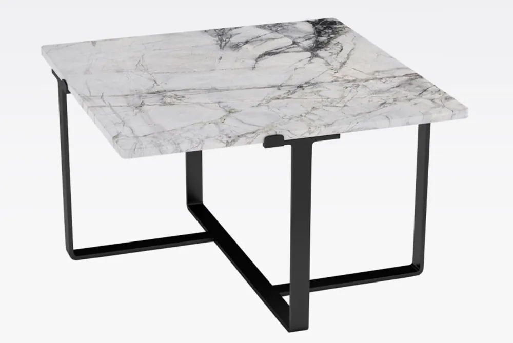Highlight Casa Padrino table basse de luxe noir / blanc 73 x 73 x H. 40 cm - Table de salon carrée moderne avec plateau en marbre - Meubles de salon de luxe