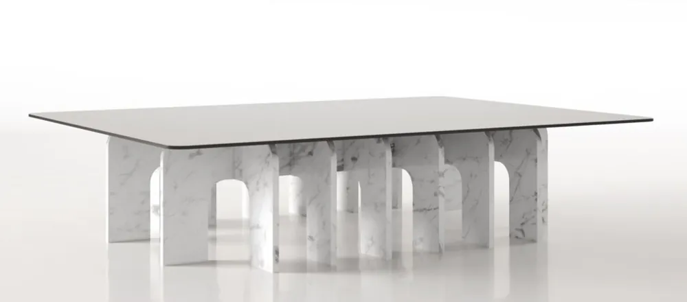 Begrenztes Angebot Casa Padrino table basse de luxe en marbre avec plaque de verre blanc 140 x 80 x H. 35 cm - Table de salon rectangulaire en marbre de Carrare espagnol de haute qualité - Meubles de salon de luxe