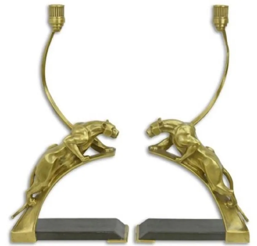 Casa Padrino ensemble de porte-bougies Art Déco panthère or / noir 23,4 x 11,8 x H. 47,4 cm - Porte-bougies en bronze élégant - Accessoires Déco Billig