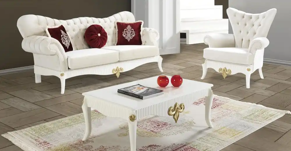 Casa Padrino ensemble de salon baroque crème / blanc / or - 2 Canapés et 2 Fauteuils et 1 Table Basse - Mobilier de salon noble de style baroque Sichere Zahlung