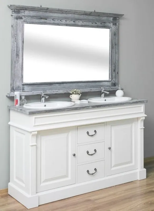 Casa Padrino ensemble de salle de bain de style champêtre blanc / gris - 1 armoire lavabo double et 1 miroir mural - Meubles de Salle de Bain en Bois Massif de Style Champêtre Abverkauf