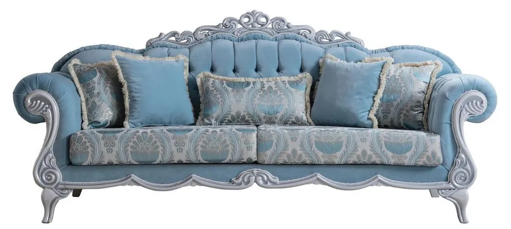 Super-Preis Casa Padrino canapé de salon baroque de luxe avec coussins décoratifs bleu clair / gris 237 x 90 x H. 105 cm - Mobilier Baroque - Noble et Magnifique