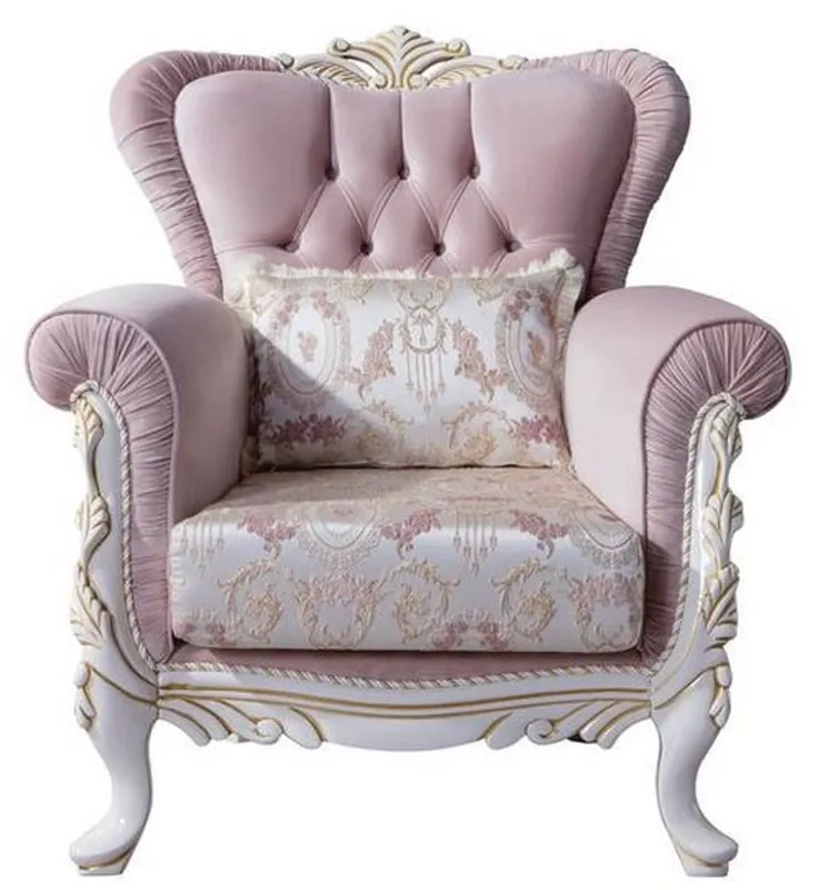 Casa Padrino fauteuil baroque de luxe avec coussin décoratif rose / argent / blanc / or 96 x 92 x H. 106 cm - Meubles de salon de style baroque Preisknaller