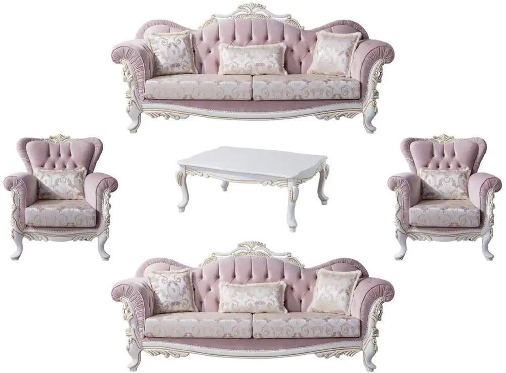 Casa Padrino ensemble de salon baroque de luxe rose / argent / blanc / or - 2 Canapés et 2 Fauteuils et 1 Table Basse - Meubles de salon de style baroque nobles Begrenztes Angebot