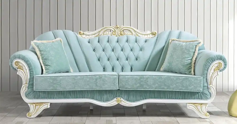 Rabatt Casa Padrino canapé de salon baroque avec strass vert clair / blanc / or 235 x 87 x H. 102 cm - Meubles de salon de style baroque nobles