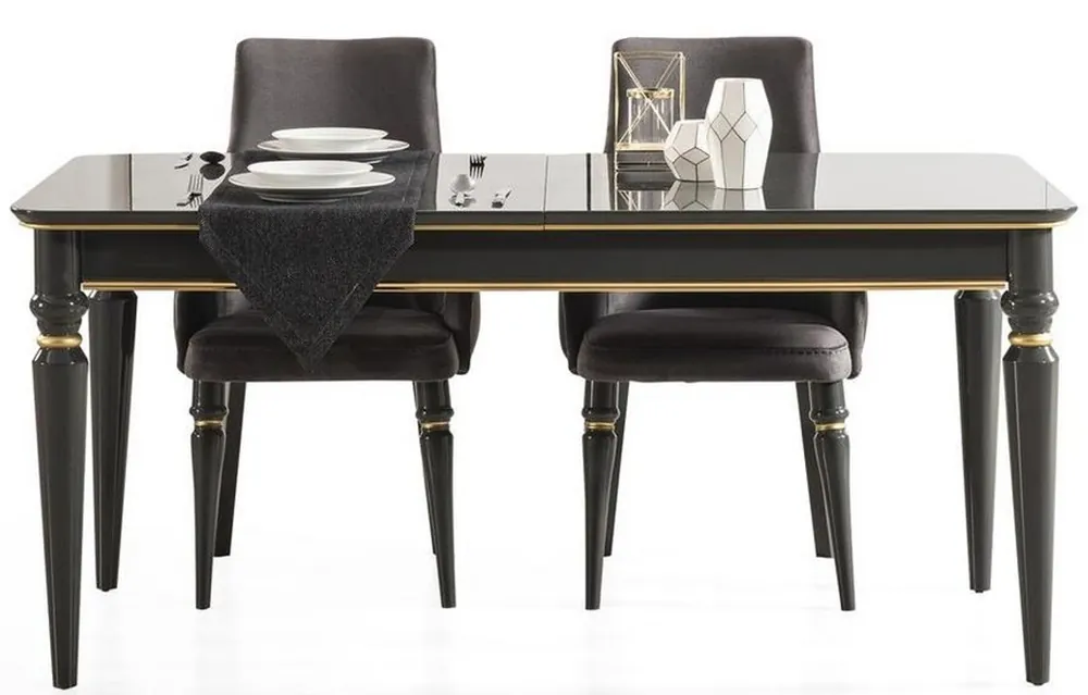 Casa Padrino table de salle à manger Art Déco de luxe gris / or 170-208 x 90 x H. 76 cm - Table de salle à manger extensible Noble - Meubles de Salle à Manger Art Déco Günstig