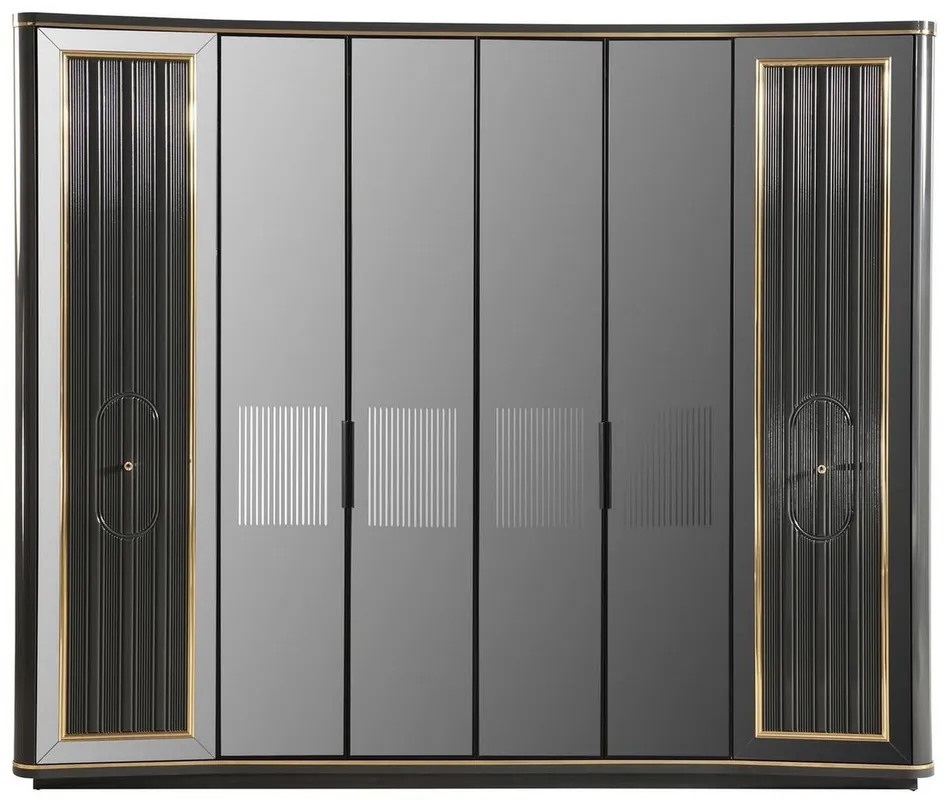 Preiswert Casa Padrino armoire de chambre Art Déco de luxe gris / or 265 x 67 x H. 220 cm - Armoire noble en bois massif avec 6 portes en miroir - Mobilier de Chambre - Qualité de Luxe