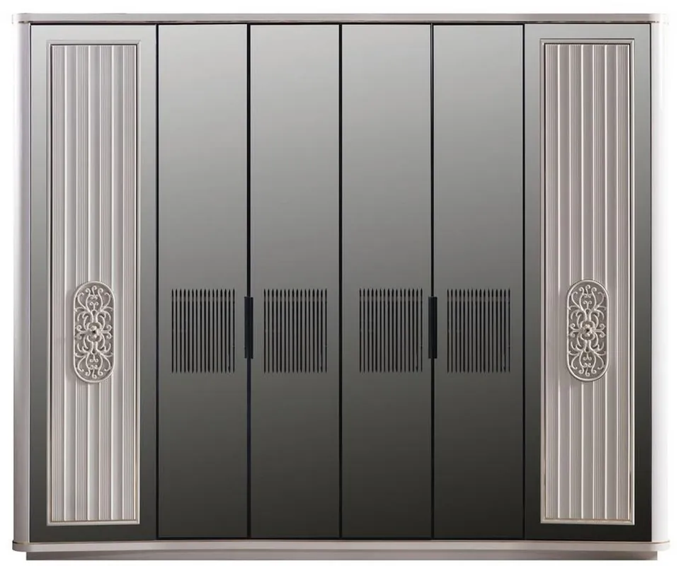 Casa Padrino armoire de chambre Art Déco de luxe blanc / noir 265 x 67 x H. 220 cm - Armoire noble en bois massif avec 6 portes en miroir - Mobilier de Chambre - Qualité de Luxe Neu Im Sortiment