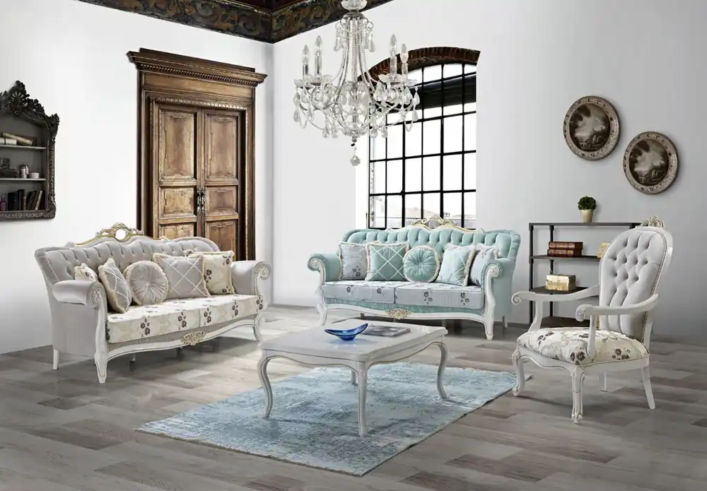 Beliebt Casa Padrino ensemble de salon baroque vert clair / gris clair / blanc / or - 2 Canapés et 2 Fauteuils et 1 Table Basse - Mobilier de salon de style baroque