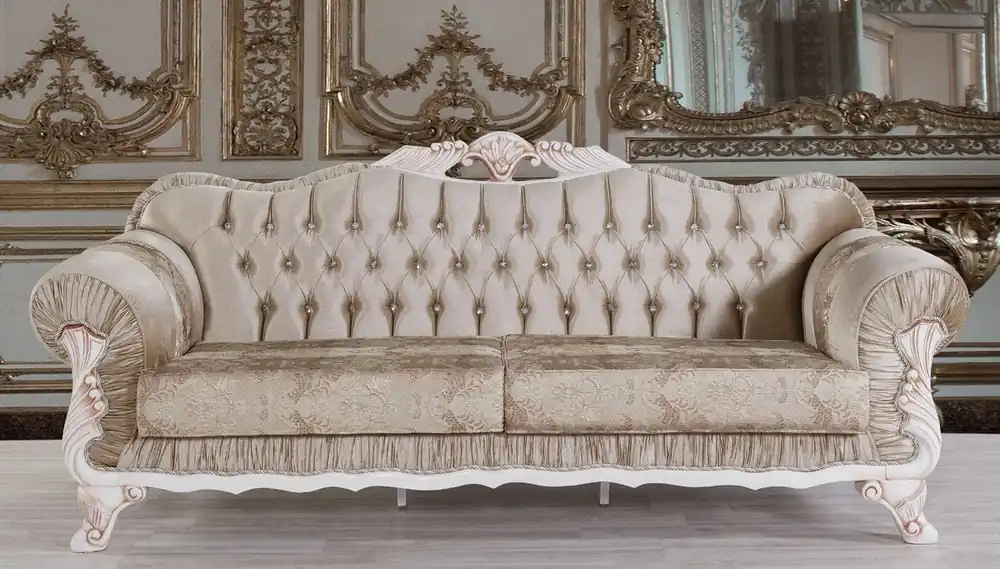 Casa Padrino canapé baroque marron / blanc / beige 230 x 84 x H. 100 cm - Magnifique canapé de salon avec strass - Mobilier de style baroque Aktuell