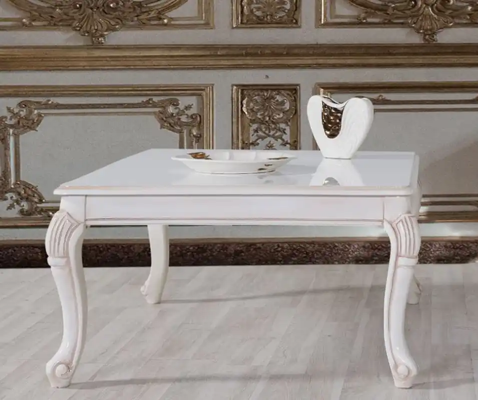 Casa Padrino table basse baroque blanc / beige 104 x 80 x H. 45 cm - Table de salon en bois massif de style baroque - Mobilier de salon baroque Preisreduziert