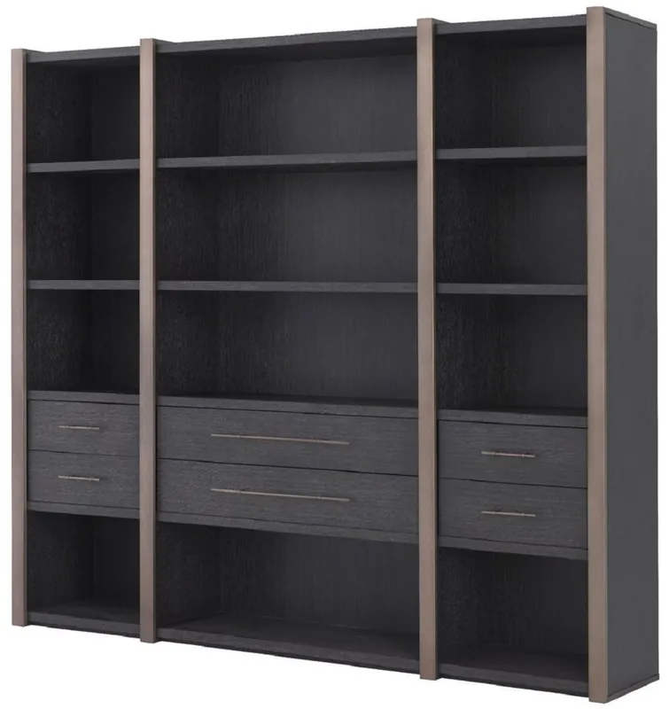 Casa Padrino armoire étagère de luxe avec 6 tiroirs gris anthracite / bronze 253 x 47 x H. 229 cm - Armoire de Livres - Armoire de Salon - Armoire de Bureau - Armoire de Luxe Jetzt Bestellen