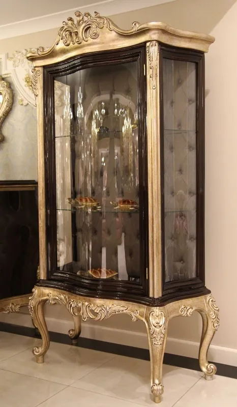 Casa Padrino armoire vitrine baroque de luxe marron foncé / beige / or 120 x 50 x H. 205 cm - Vitrine en bois massif - Meuble de salon - Mobilier baroque noble Abverkauf
