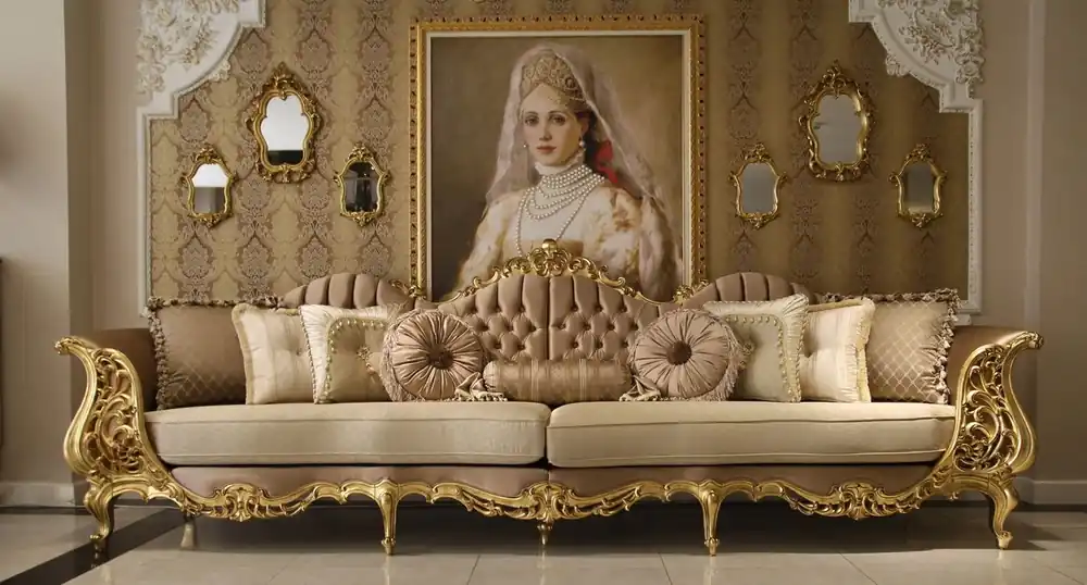 Casa Padrino canapé de salon baroque de luxe marron / crème / or 360 x 100 x H. 115 cm - Canapé de style baroque magnifique - Mobilier de salon baroque noble Preis Gesenkt