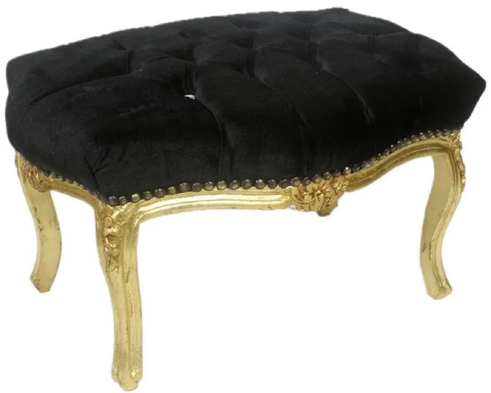 Casa Padrino tabouret baroque noir / or 60 x 40 x H. 35 cm - Tabouret baroque fait main avec strass - Mobilier de style baroque Meistverkauft