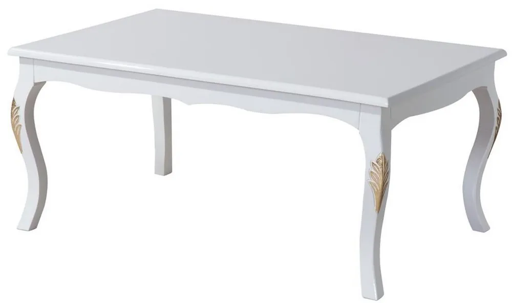 Casa Padrino table basse baroque de luxe blanc / or 110 x 77 x H. 45 cm - Table de salon en bois massif de style baroque - Mobilier Baroque Kracherpreis
