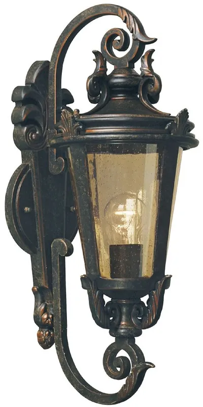 Abverkauf Casa Padrino applique murale d'extérieur baroque noir antique / bronze / ambre 22,5 x 22 x H. 55 cm - Lampe d'extérieur balcon jardin terrasse nostalgique - Éclairage extérieur nostalgique