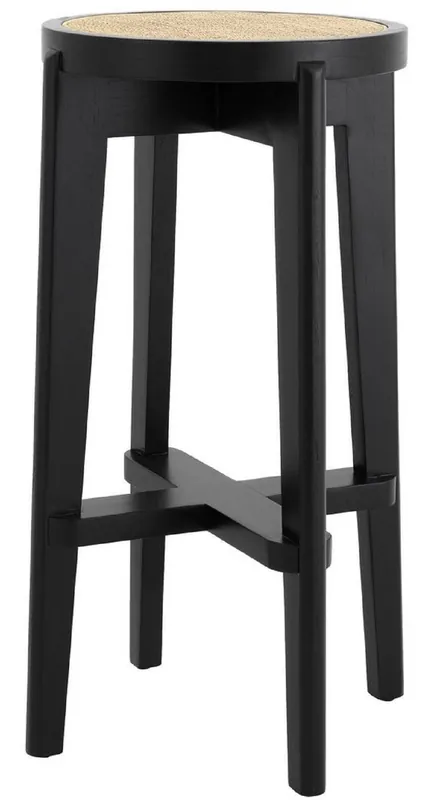 Casa Padrino tabouret de bar de luxe noir / naturelle Ø 44 x H. 76,5 cm - Tabouret de bar rond en bois massif - Mobilier de Bar Schneller Versand