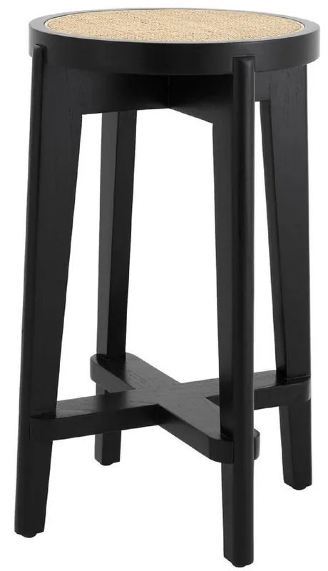 Casa Padrino tabouret de bar de luxe noir / naturelle Ø 44 x H. 67 cm - Tabouret de bar rond en bois massif - Mobilier de Bar Heißes Angebot