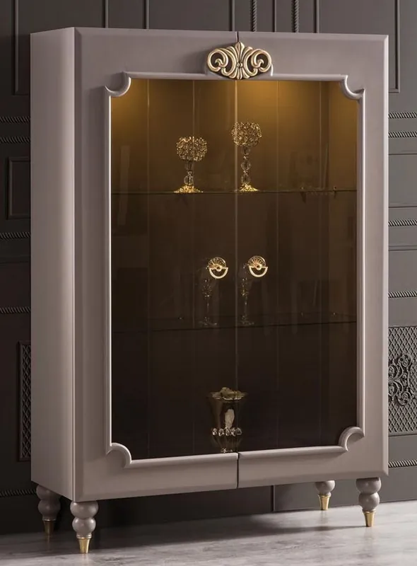 Casa Padrino armoire vitrine baroque de luxe gris / or 116 x 45 x H. 170 cm - Vitrine lumineuse en bois massif avec 2 portes vitrées - Mobilier baroque noble Markenware