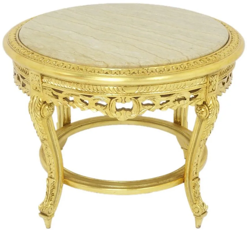 Casa Padrino table basse baroque avec plateau en marbre or / crème Ø 70 x H. 45 cm - Table de salon ronde de style ancien - Mobilier de salon baroque Online Kaufen