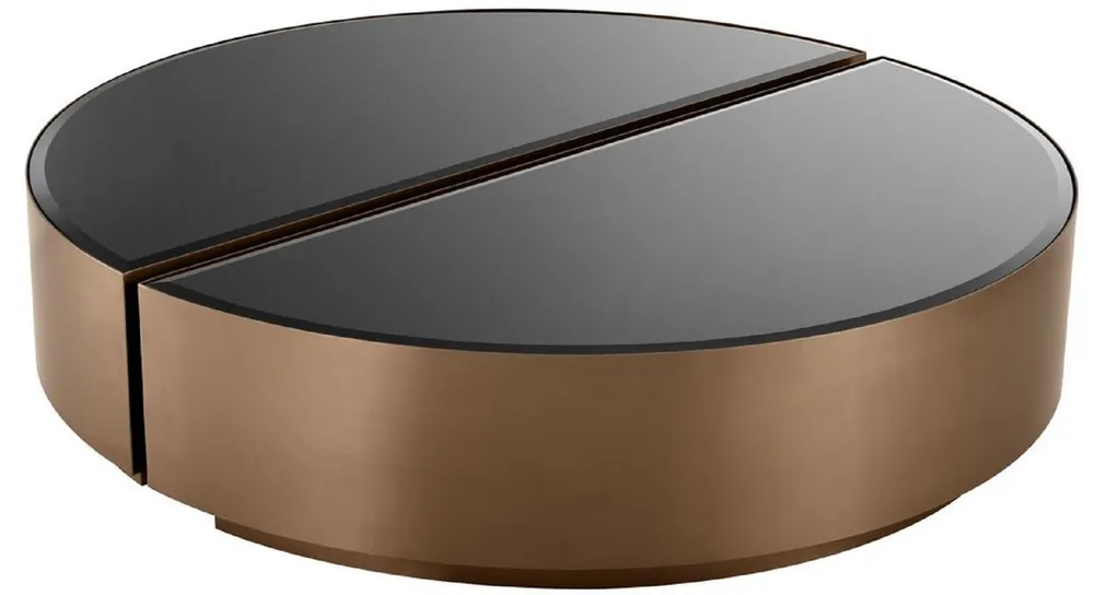 Casa Padrino ensemble de table basse de luxe cuivre / noir - 2 Tables de salon semi-circulaires en acier inoxydable avec dessus en verre biseauté - Mobilier de salon de luxe Must-Have