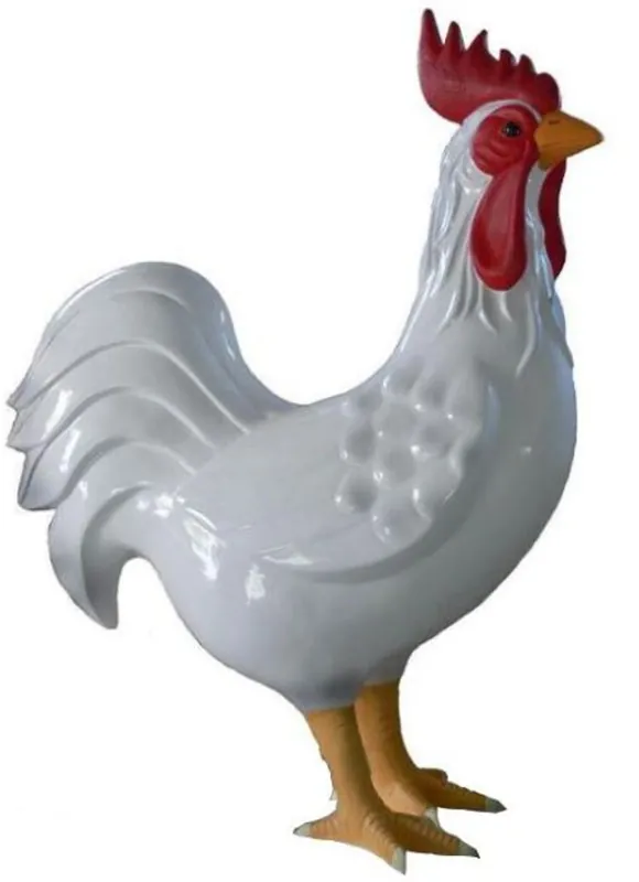 Casa Padrino figurine décorative de jardin coq blanc / rouge / beige H. 180 cm - Immense sculpture décorative résistante aux intempéries - Sculpture décorative de jardin - Figure animale décorative Geprüft