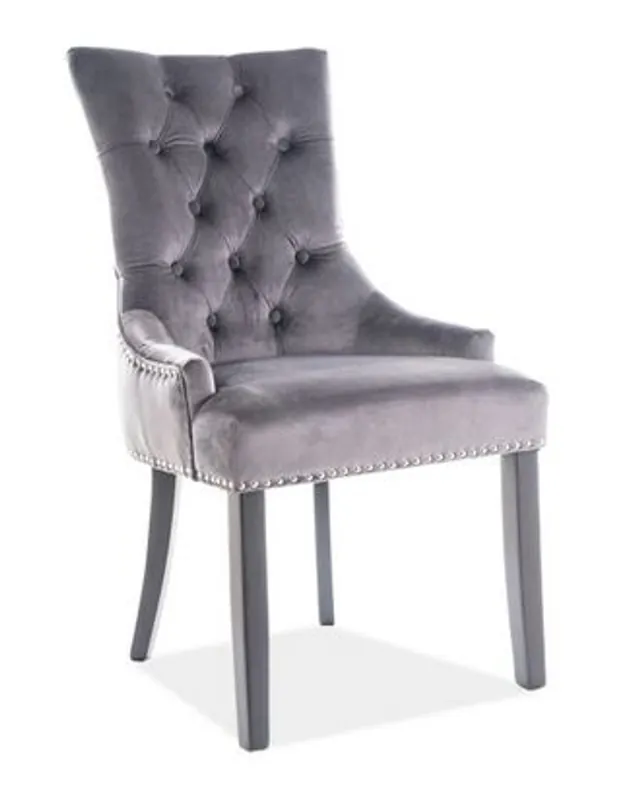 Casa Padrino Chaise de salle à manger Chesterfield de luxe gris / argent / noir - Chaise de cuisine avec tissu en velours - Meubles de salle à manger Top-Preis
