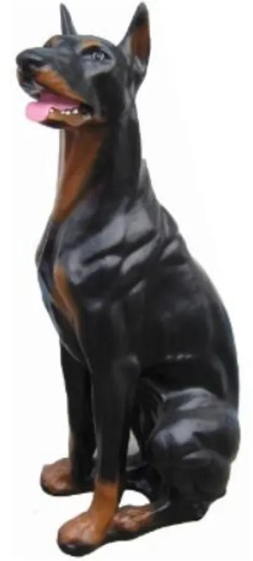 Casa Padrino figurine décorative chien doberman noir / marron 29 x 42 x H. 92 cm - Sculpture décorative résistante aux intempéries - Décoration Salon - Décoration Jardin Neue Kollektion