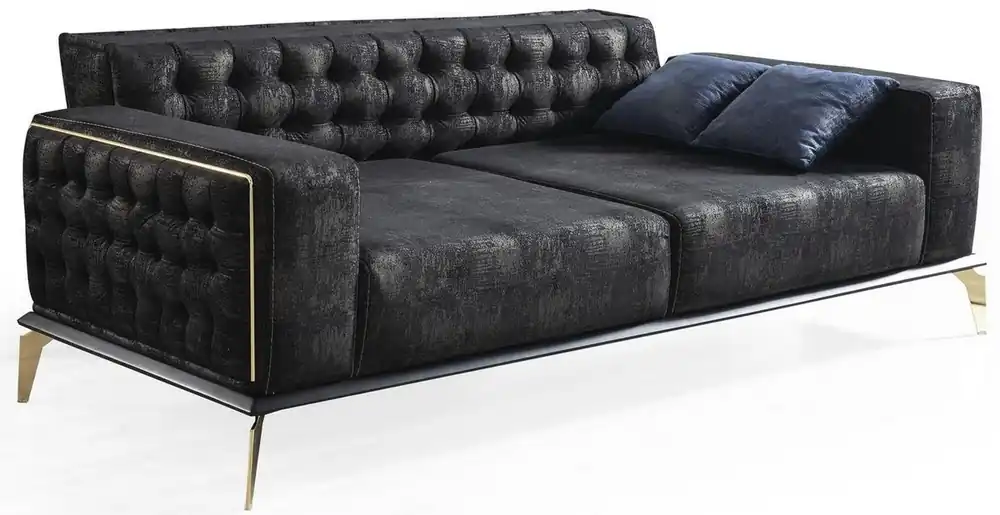Casa Padrino canapé Art Déco Chesterfield de luxe noir / gris / laiton 236 x 99 x H. 86 cm - Canapé de salon noble avec coussins décoratifs - Qualité de Luxe Echt