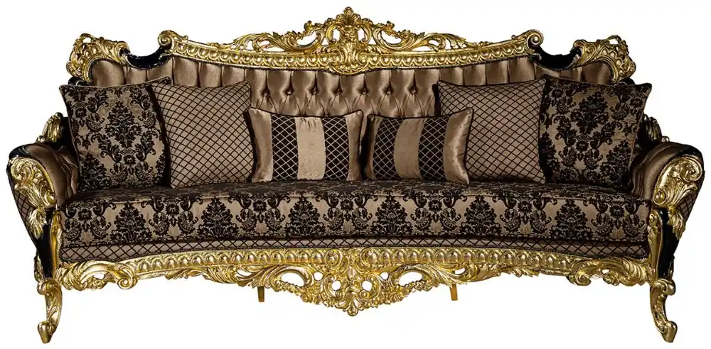 Kracherpreis Casa Padrino canapé baroque de luxe marron / noir / or 260 x 110 x H. 117 cm - Canapé de salon magnifique avec coussins décoratifs - Meubles baroques nobles