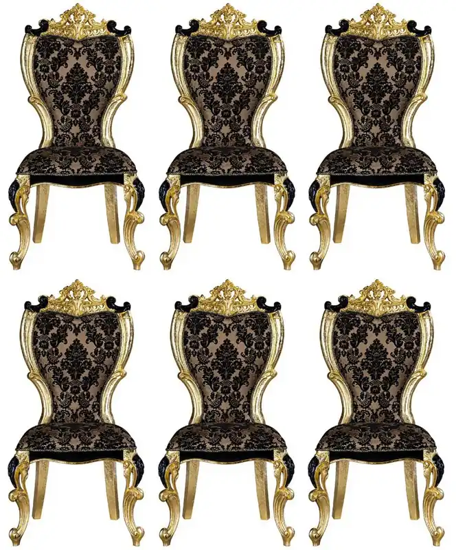 Casa Padrino ensemble de chaises de salle à manger baroque de luxe avec un motif élégant marron / noir / or 60 x 65 x H. 120 cm - Ensemble de 6 chaises de cuisine baroque - Mobilier de salle à manger baroque Bestseller
