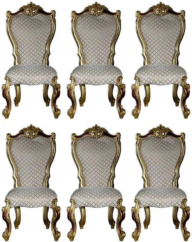 Nur Heute Casa Padrino ensemble de chaises de salle à manger baroque de luxe gris / or / rouge / or 58 x 57 x H. 107 cm - Ensemble de 6 chaises de cuisine baroque - Mobilier de salle à manger baroque