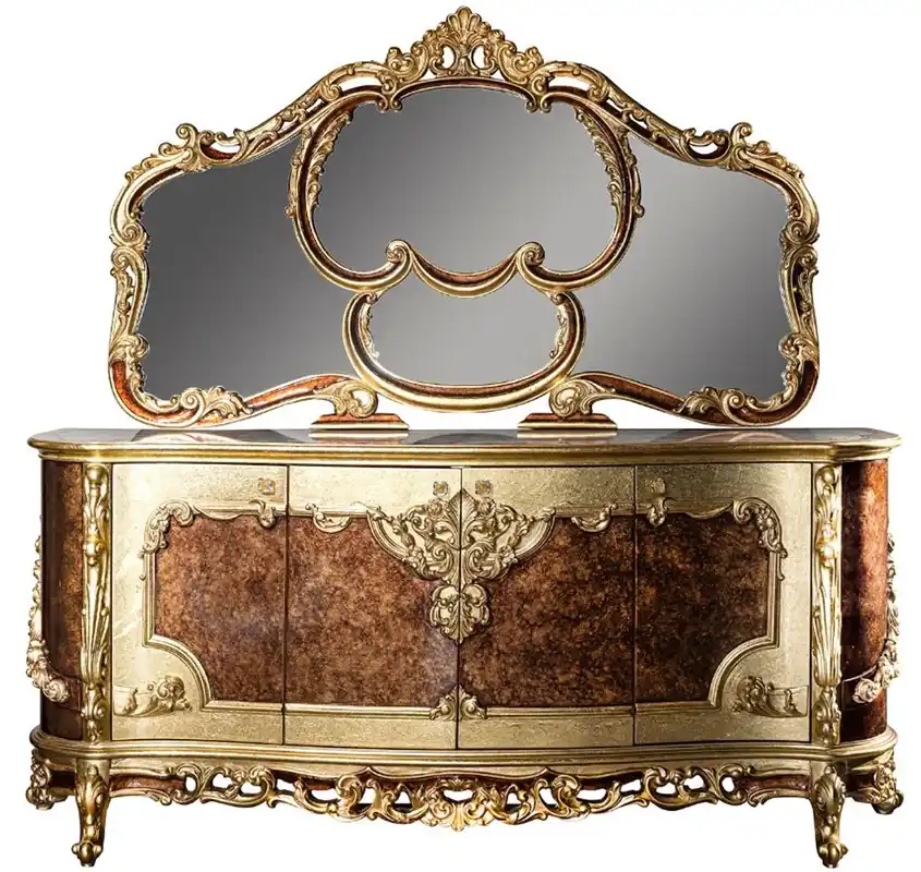 Casa Padrino ensemble de meubles baroques de luxe buffet avec miroir crème / beige / marron / or - Magnifique armoire en bois massif avec miroir mural - Meubles nobles de style baroque - Qualité de Luxe Top-Angebot
