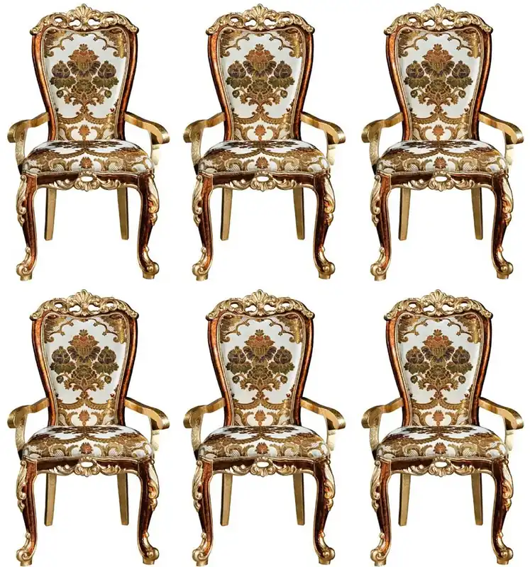 Saisonangebot Casa Padrino ensemble de chaises de salle à manger baroque de luxe avec accoudoirs et motif élégant 57 x 54 x H. 115 cm - Ensemble de 6 chaises de cuisine baroque - Mobilier de salle à manger baroque