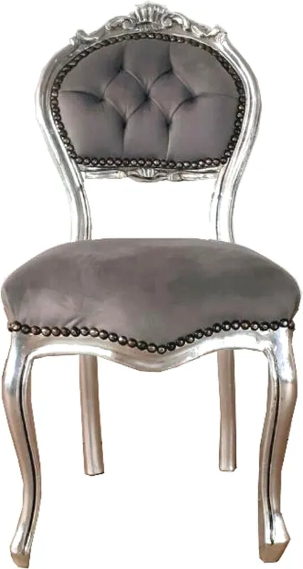 Casa Padrino chaise de dames baroque gris / argent 40 x 44 x H. 83 cm - Chaise de coiffeuse faite main avec velours noble - Meubles de style baroque Preis Gesenkt