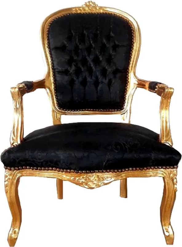 Casa Padrino chaise de salon baroque noir motif / or 60 x 50 x H. 93 cm - Chaise de style antique fabriquée à la main avec un tissu satiné fin - Mobilier de style baroque Sonderaktion