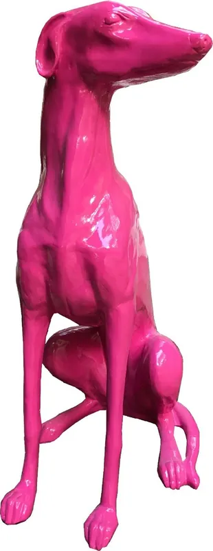 Casa Padrino figurine décorative design chien lévrier rose 35 x 55 x H. 80 cm - Sculpture décorative résistante aux intempéries - Décoration Salon - Décoration Jardin Rabatt