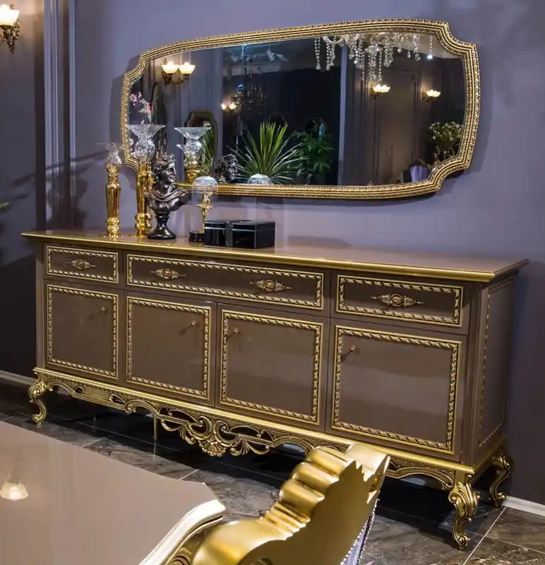 Casa Padrino ensemble de meubles baroque de luxe buffet avec miroir gris / or - Magnifique armoire en bois massif avec miroir mural - Meubles nobles de style baroque - Qualité de Luxe Preisknaller