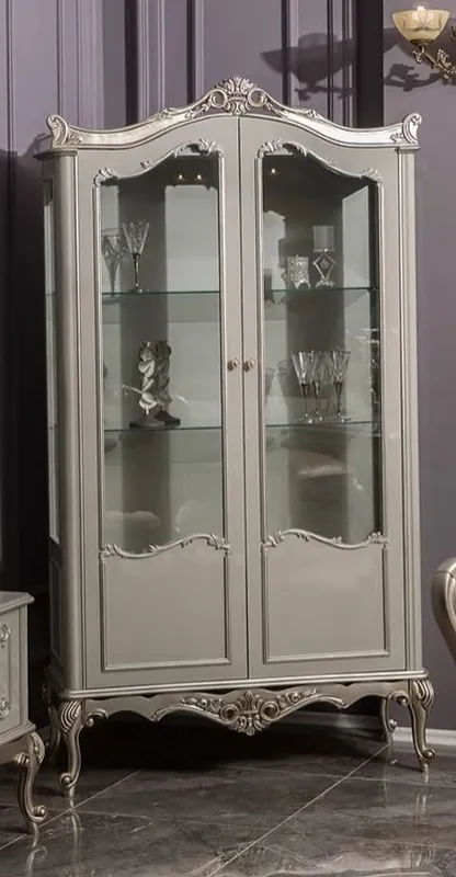 Knallerangebot Casa Padrino armoire vitrine baroque de luxe gris / argent 108 x 47 x H. 202 cm - Vitrine en bois massif de style baroque - Noble & Magnifique