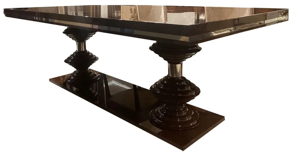 Casa Padrino table de salle à manger Art Déco de luxe marron foncé brillant / or 220 x 110 x H. 78 cm - Table de salle à manger noble - Table de cuisine - Mobilier de Salle à Manger Art Déco Mega-Angebot