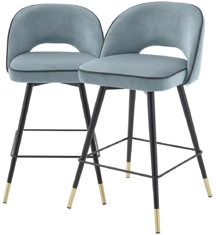 Casa Padrino ensemble de chaises de bar de luxe bleu / noir / laiton 51 x 52 x H. 103 cm - Tabourets de bar avec assise rotative et tissu de velours noble - Mobilier de Bar de Luxe Expressversand