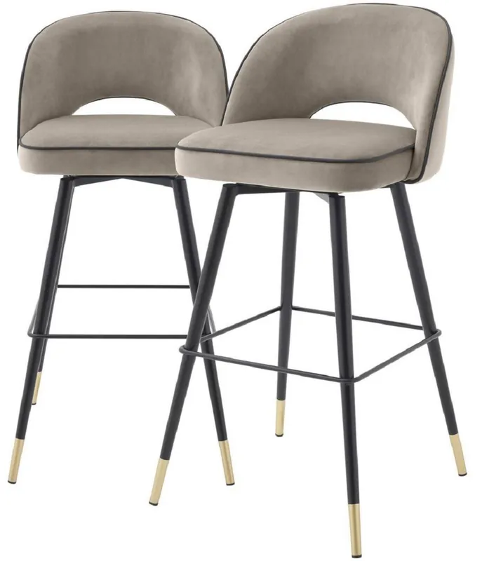 Knallerangebot Casa Padrino ensemble de chaises de bar de luxe grège / noir / laiton 51 x 52 x H. 103 cm - Tabourets de bar avec assise rotative et tissu de velours noble - Mobilier de Bar de Luxe