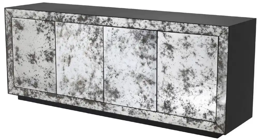 Casa Padrino buffet de luxe gris anthracite / verre miroir antique 200 x 49,5 x H. 79 cm - Armoire en bois massif avec 4 portes miroir - Qualité de Luxe Nur Heute